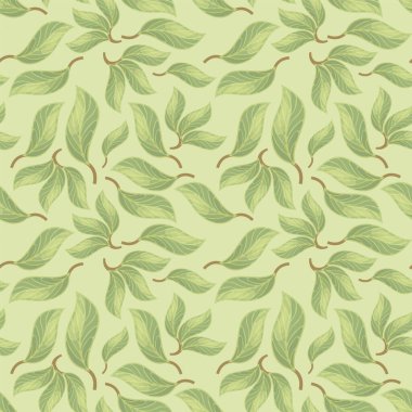 Yeşil orman yapraklı kusursuz vektör deseni açık yeşil gölgeli arkaplanda damarları var..
