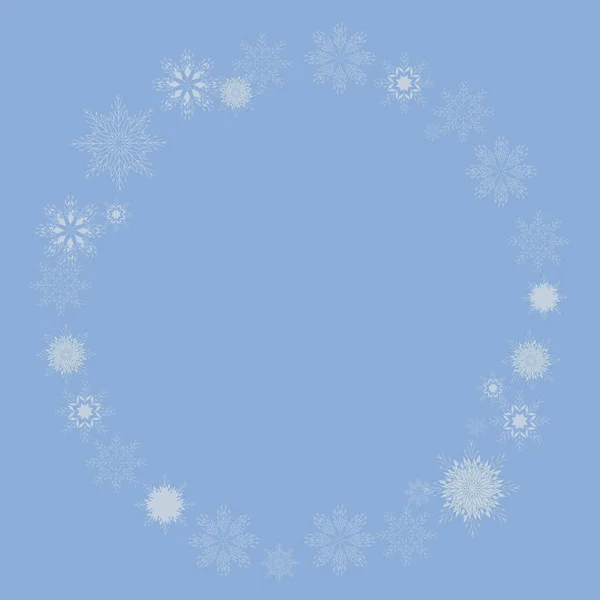 Στεφάνι από λεπτές διανυσματικές νιφάδες χιονιού σε μπλε κάρτα υποβάθρου. — Διανυσματικό Αρχείο