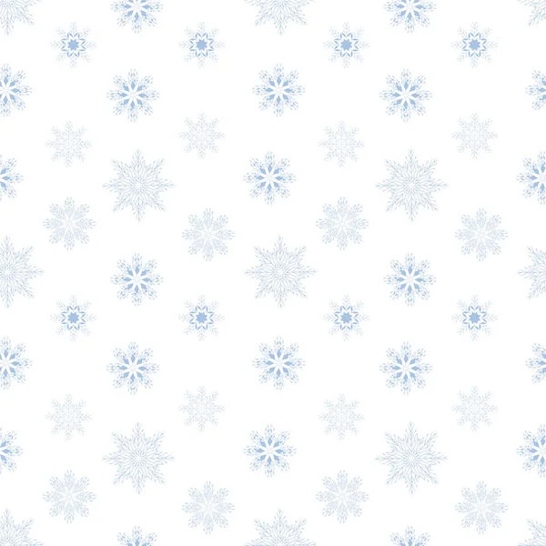 Modèle vectoriel sans couture avec des flocons de neige élégants bleus sur un fond blanc . — Image vectorielle