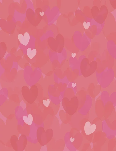 Вертикальний рожевий і червоний яскравий векторний фон з червоними любов'ю серця різних відтінків . — стоковий вектор