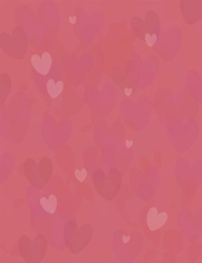 Farklı tonlarda kırmızı aşk kalpleri olan dikey kırmızı parlak vektör arkaplanı.