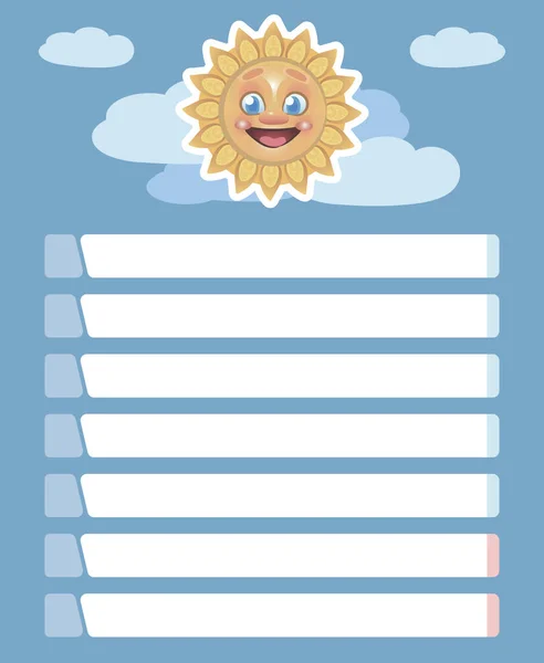 Vector Blue Weekly Schedule White Lines Bright Cheerful Smiling Yellow — Stock Vector