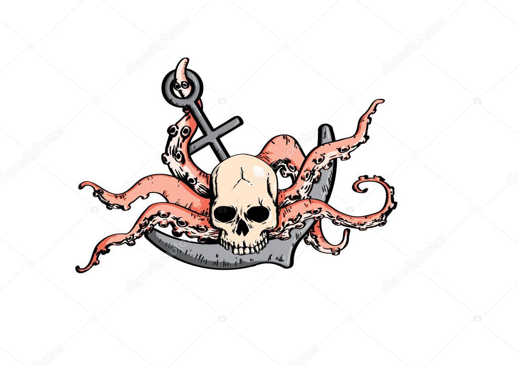skull octopus and anchor
