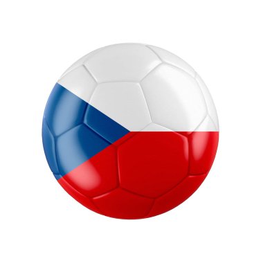 Çek Cumhuriyeti bayraklı futbol topu beyazlara izole edilmiş. Diğer ülkeler için tüm seti gör. 3d gerçekçi illüstrasyon.