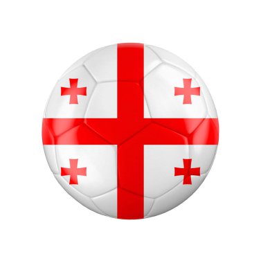 Gürcistan bayrağı beyaza sarılı futbol topu. Diğer ülkeler için tüm seti gör. 3d gerçekçi illüstrasyon.