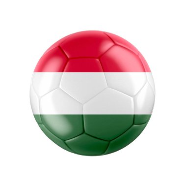 Macaristan bayrağı beyaza sarılı futbol topu. Diğer ülkeler için tüm seti gör. 3d gerçekçi illüstrasyon.
