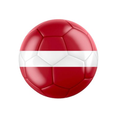 Letonya bayrağı beyaza sarılı futbol topu. Diğer ülkeler için tüm seti gör. 3d gerçekçi illüstrasyon.