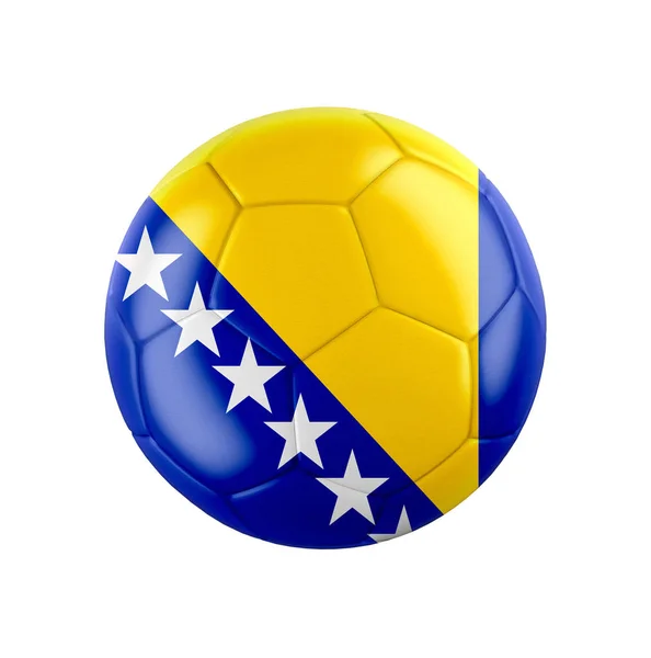 Pallone Calcio Con Bandiera Della Bosnia Erzegovina Isolato Bianco Vedi — Foto Stock