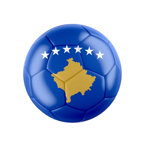 Pallone Calcio Con Bandiera Del Kosovo Isolato Bianco Vedi Tutto — Foto Stock