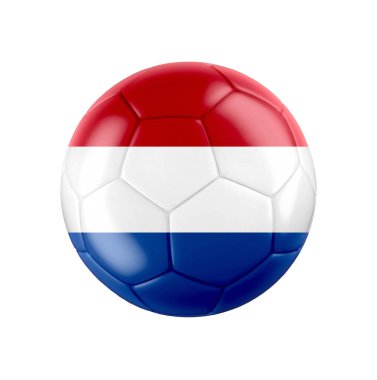 Hollanda bayrağı beyaza sarılı futbol topu. Diğer ülkeler için tüm seti gör. 3d gerçekçi illüstrasyon.