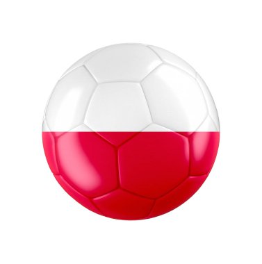 Polonya bayrağı beyaza sarılı futbol topu. Diğer ülkeler için tüm seti gör. 3d gerçekçi illüstrasyon.
