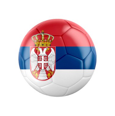 Sırbistan bayrağı beyaza sarılı futbol topu. Diğer ülkeler için tüm seti gör. 3d gerçekçi illüstrasyon.