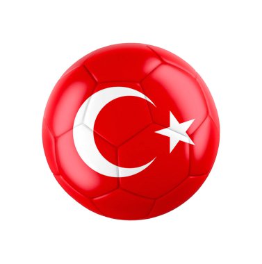 Türkiye bayrağı beyaza sarılı futbol topu. Diğer ülkeler için tüm seti gör. 3d gerçekçi illüstrasyon.