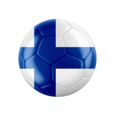 Finlandiya bayrağı beyaza sarılı futbol topu. Diğer ülkeler için tüm seti gör. 3d gerçekçi illüstrasyon.