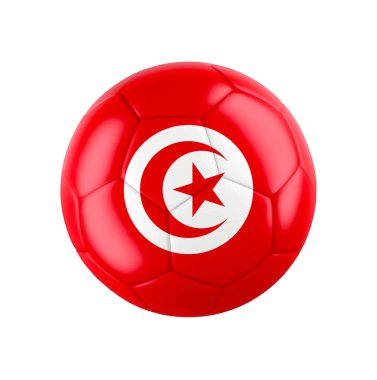 Tunus bayrağı beyaza sarılı futbol topu. Diğer ülkeler için tüm seti gör. 3d gerçekçi illüstrasyon.