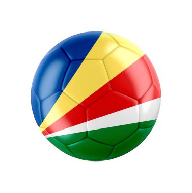 Beyazın üstünde Seyşel bayrağı olan futbol topu. Diğer ülkeler için tüm seti gör. 3d gerçekçi illüstrasyon.