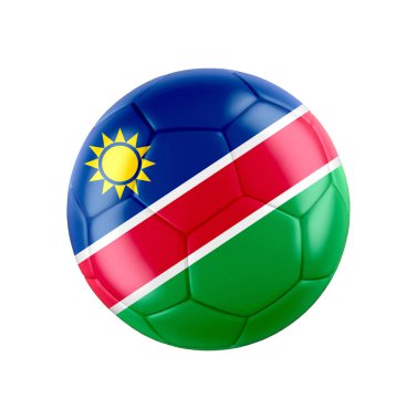Beyazın üzerinde Namibya bayrağı olan futbol topu. Diğer ülkeler için tüm seti gör. 3d gerçekçi illüstrasyon.