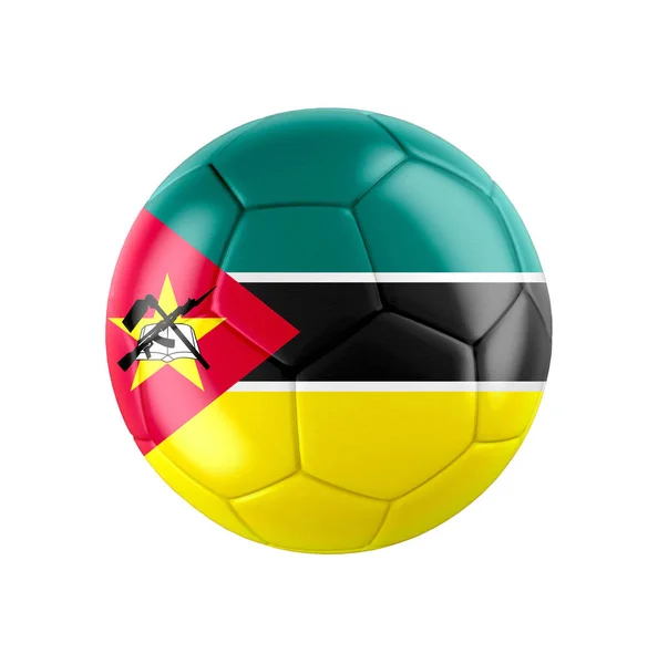 Pallone Calcio Con Bandiera Del Mozambico Isolato Bianco Vedi Tutto — Foto Stock