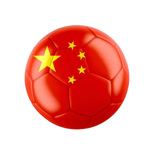 中国国旗被白色隔离的足球球 见其他国家的整套情况 3D实例 — 图库照片