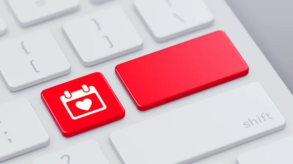 Teclado moderno con tecla roja de San Valentín y espacio de copia. ilustración 3d . —  Fotos de Stock