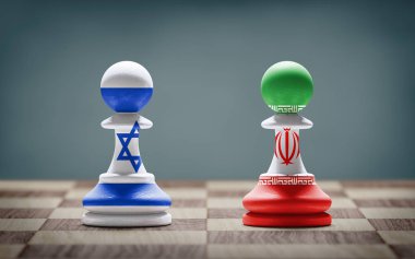 İsrail ve İran çatışması. 3d illüstrasyon.