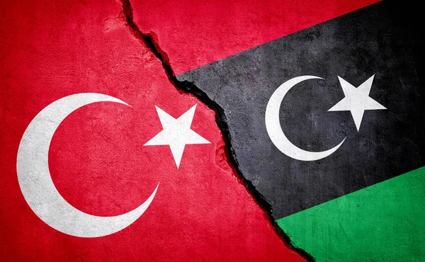土耳其和利比亚冲突。说明1. — 图库照片