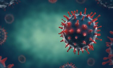 Roman Coronavirus 'un (2019-nCoV) mikroskobik görüntüsü, grip veya SARS virüsü. Metin için yer.