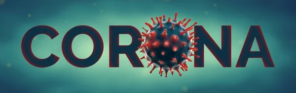 Corona Text Med Mikroskopisk Roman Coronavirus 2019 Ncov Panoramautsikt — Stockfoto