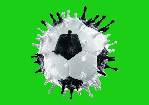科罗纳威斯影响足球 取消足球比赛的概念 孤立的绿色屏幕 — 图库照片