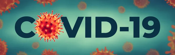 Coronavirus Covid Text Banner Med Corona Virus Mikrobiologi Och Virologi — Stockfoto