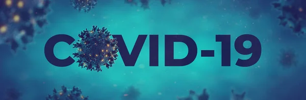 Coronavirus Covid Banner Texto Con Virus Corona Aislado Microbiología Virología — Foto de Stock