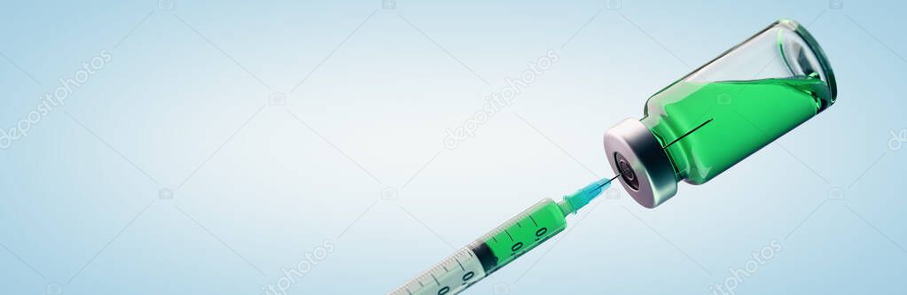 Vaccination concept image with Coronavirus Covid-19 SARS-CoV-2 vaccine.