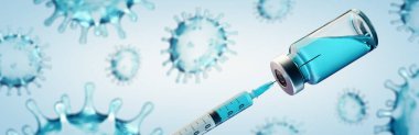 Vaccination concept image with Coronavirus Covid-19 SARS-CoV-2 virus vaccine - panoramic banner clipart