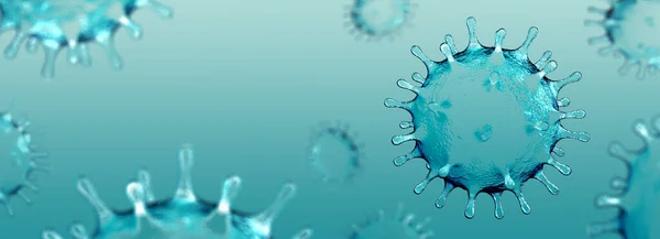 Coronavirus Covid Sars Cov Virus Microbiologie Virologie Concept Panoramische Afbeelding — Stockfoto