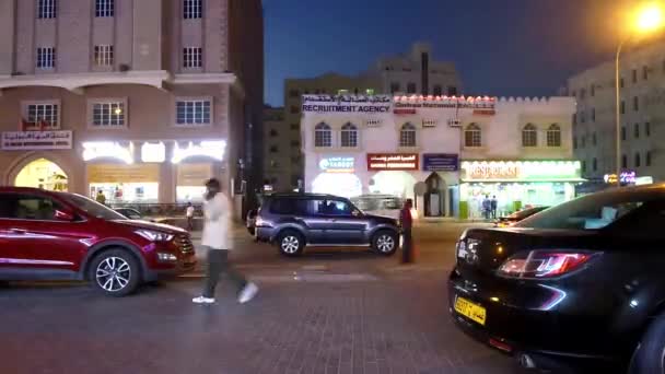 Den Kvällen Gatorna Muscat Ghubra Från Parkering Stormarknad Tid Förfaller — Stockvideo