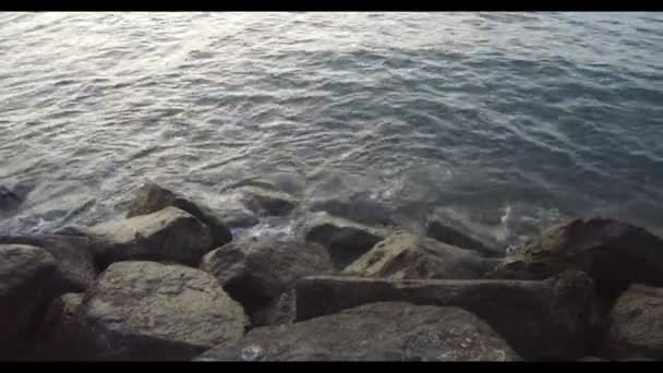 Sea Waves Hitting Rocks Beach Looping Video Features Beautiful Scene — Stockvideo