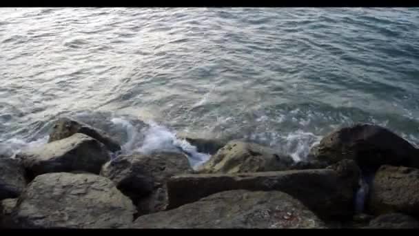 Sea Waves Hitting Rocks Beach Looping Video Features Beautiful Scene — Stock Video