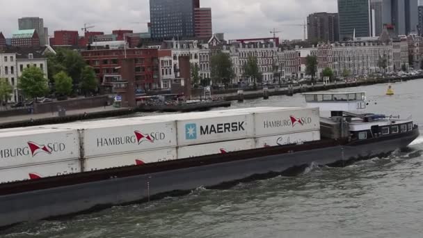 Rotterdam Netherlands August 2018 Sea River View Bridge Moving Cargo — Stock Video