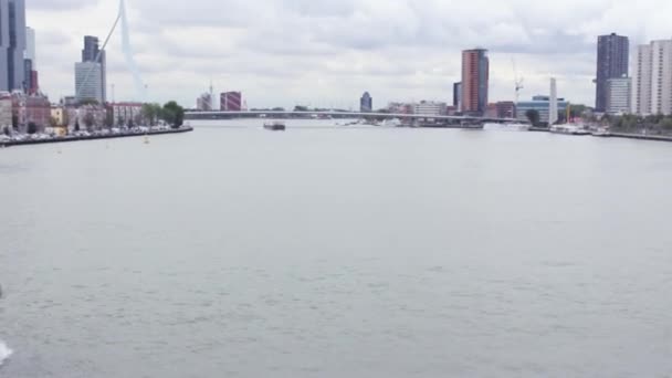 Rotterdam Netherlands August 2018 Sea River View Bridge Moving Cargo — Stock Video