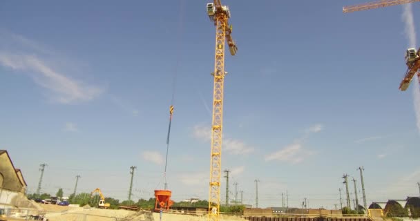 Construction Site Karlsruhe Bahnhof Germany Construction Crane Lifting Load Blue — Stock Video