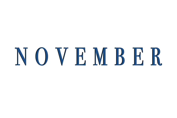O mês de novembro é isolado em azul sobre um fundo branco para o calendário . — Fotografia de Stock