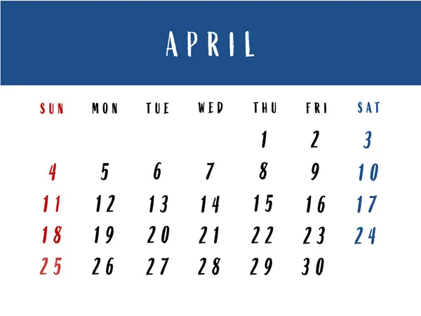 Calendário para abril de 2021. Ilustração . — Fotografia de Stock