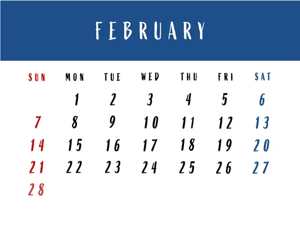 Calendario para febrero de 2021. Ilustración . —  Fotos de Stock