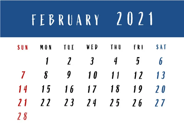 Calendario para febrero de 2021. Ilustración . — Foto de Stock