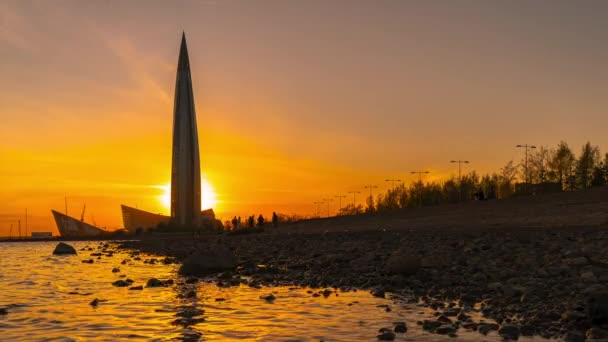 日落时分 位于圣彼得堡的拉赫塔中心俯瞰芬兰湾 时间间隔 — 图库视频影像