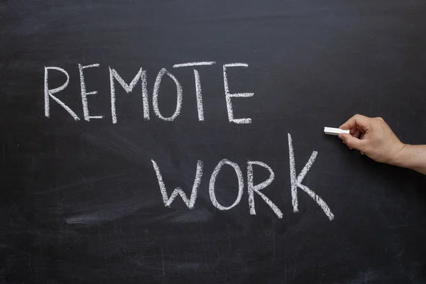 Remote work text on blackboard, business concept background
