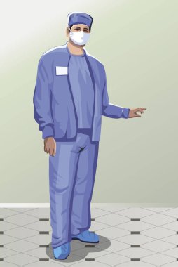 Vektör çizimi. Hastanede doktor var.