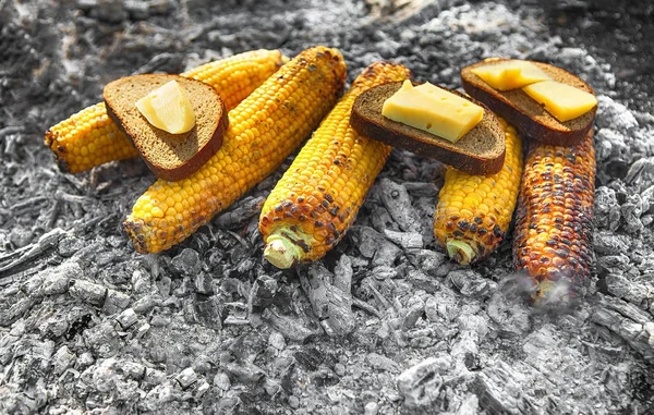 요리 옥수수에 불 — 스톡 사진