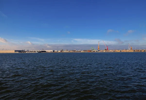 blue sea water landscape and industrial port in Antwerp