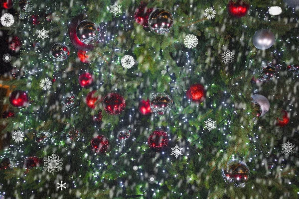 Arbre Noël Avec Décoration Flocons Neige — Photo